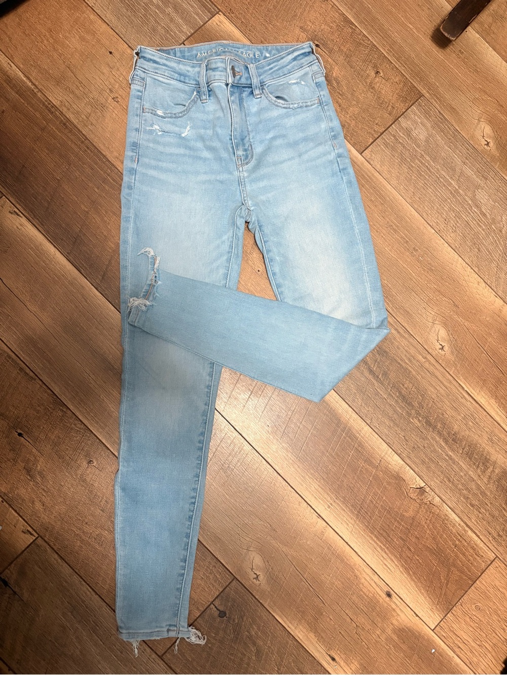 Super Comfy American Eagle Outfitters Blue High-Rise Distressed Skinny Jeans